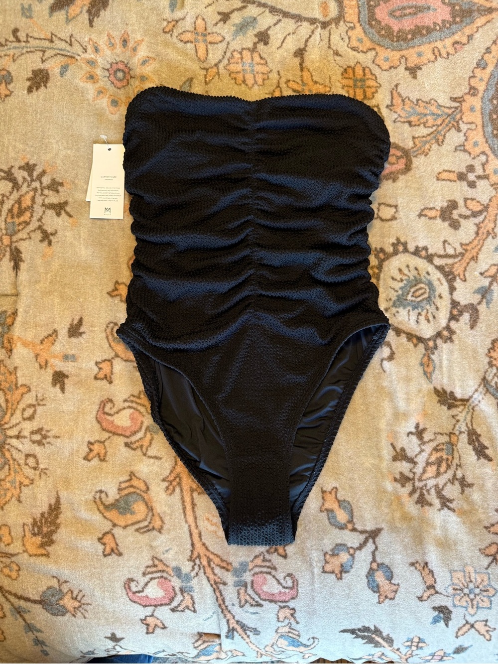 Milly Black Textured Ruched Strapless One-Piece